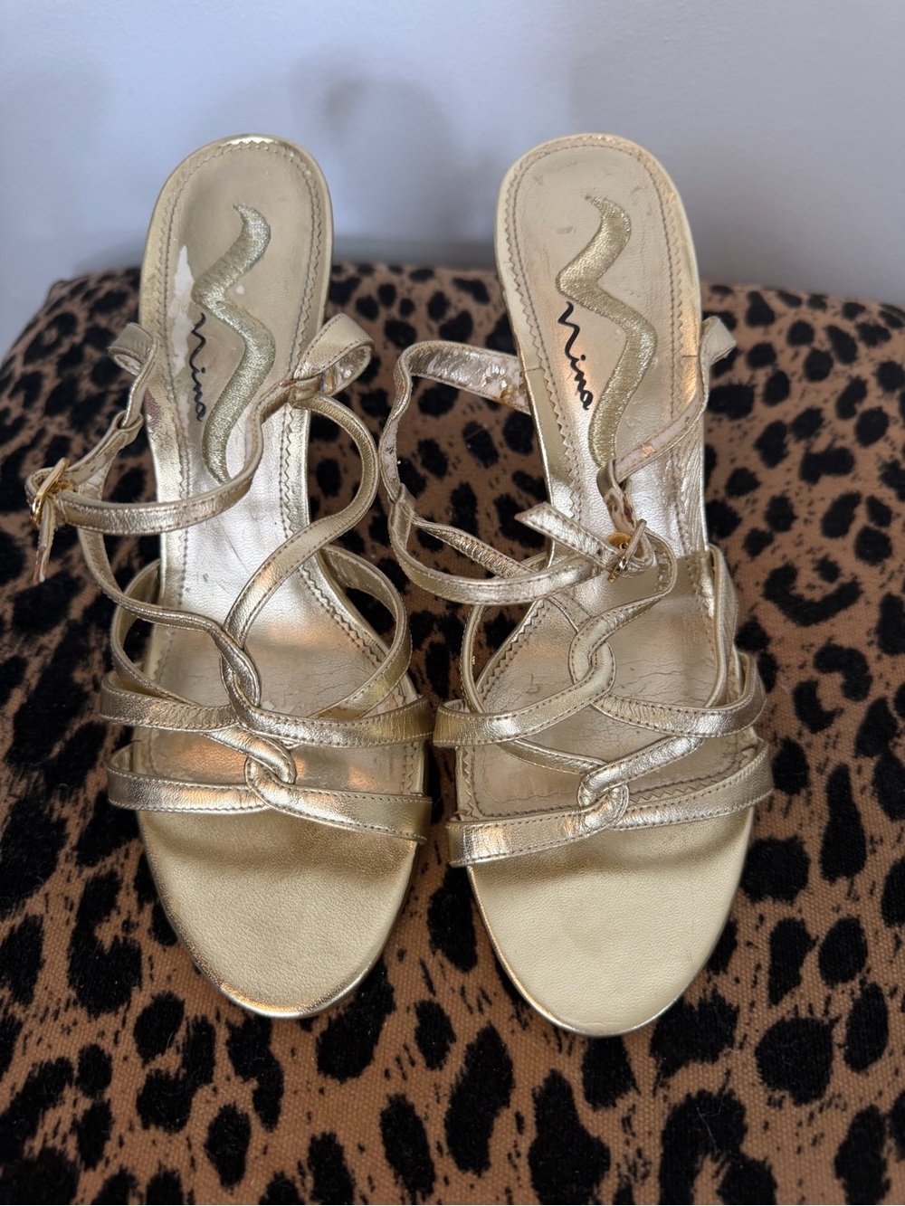 Gold Strappy Women's Heeled Sandals - Unbranded